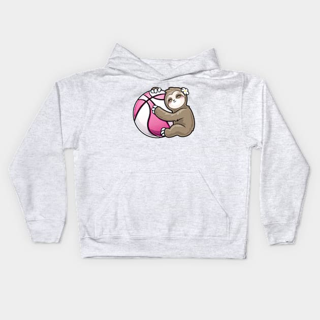 Cute Girls Basketball Sloth Player Kids Hoodie by PnJ